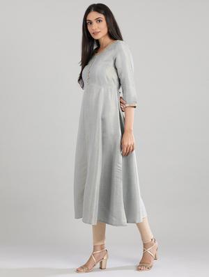blue solid a-line kurta - 17613229 - Standard Image - 2