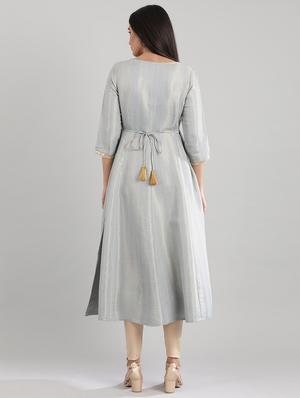 blue solid a-line kurta - 17613229 - Standard Image - 3