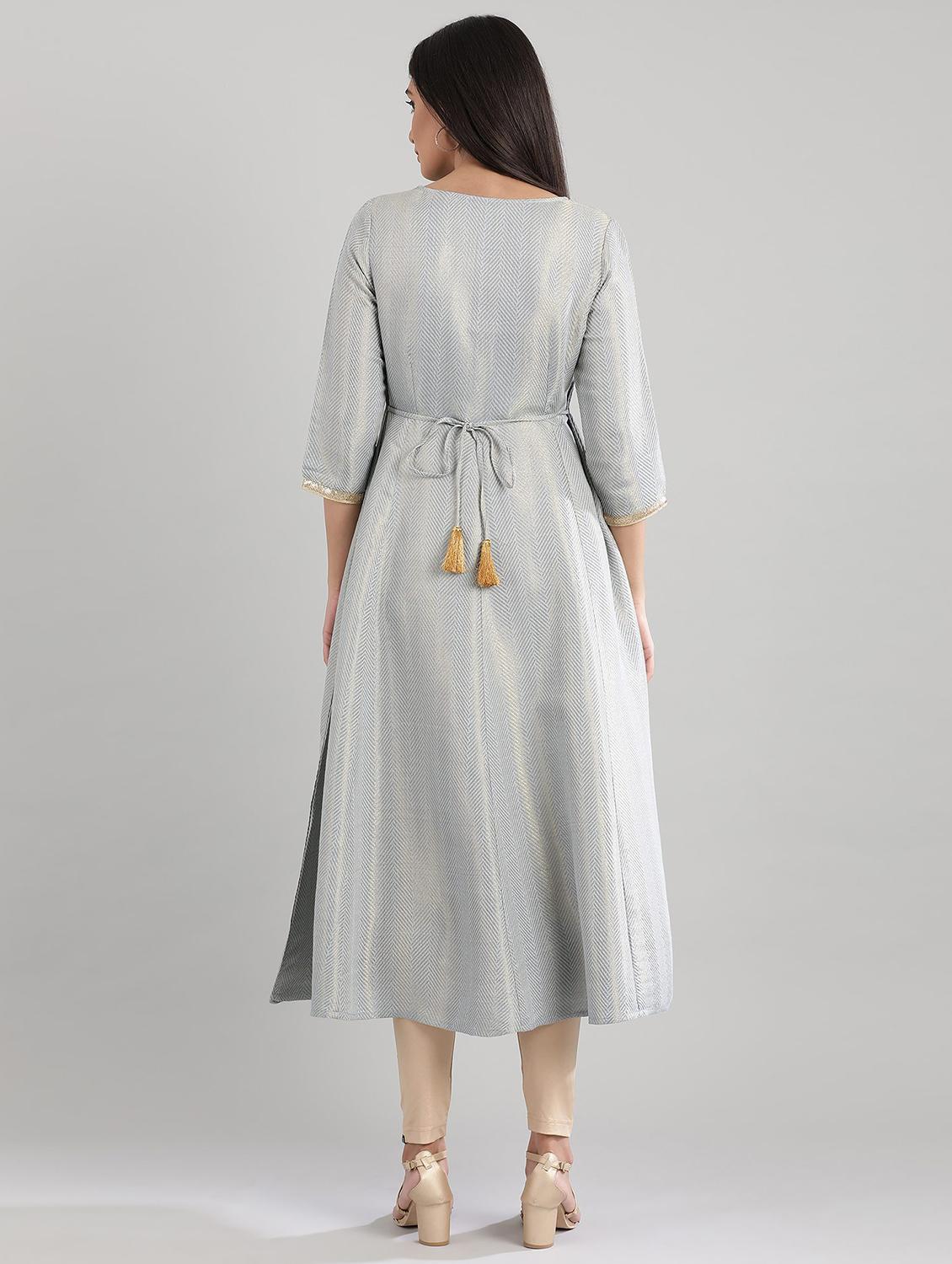 blue solid a-line kurta - 17613229 - Zoom Image - 3