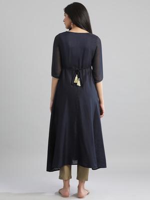 blue viscose straight kurta - 17613234 - Standard Image - 3