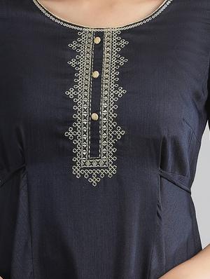 blue viscose straight kurta - 17613234 - Standard Image - 4