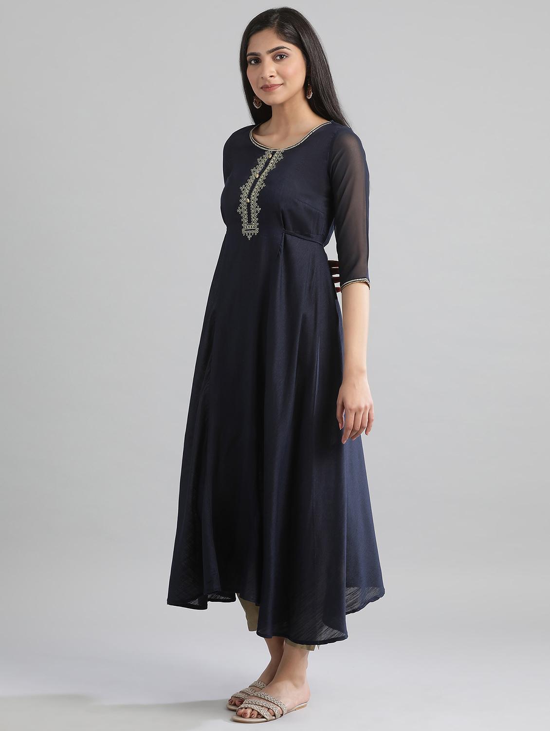 blue viscose straight kurta - 17613234 - Zoom Image - 2