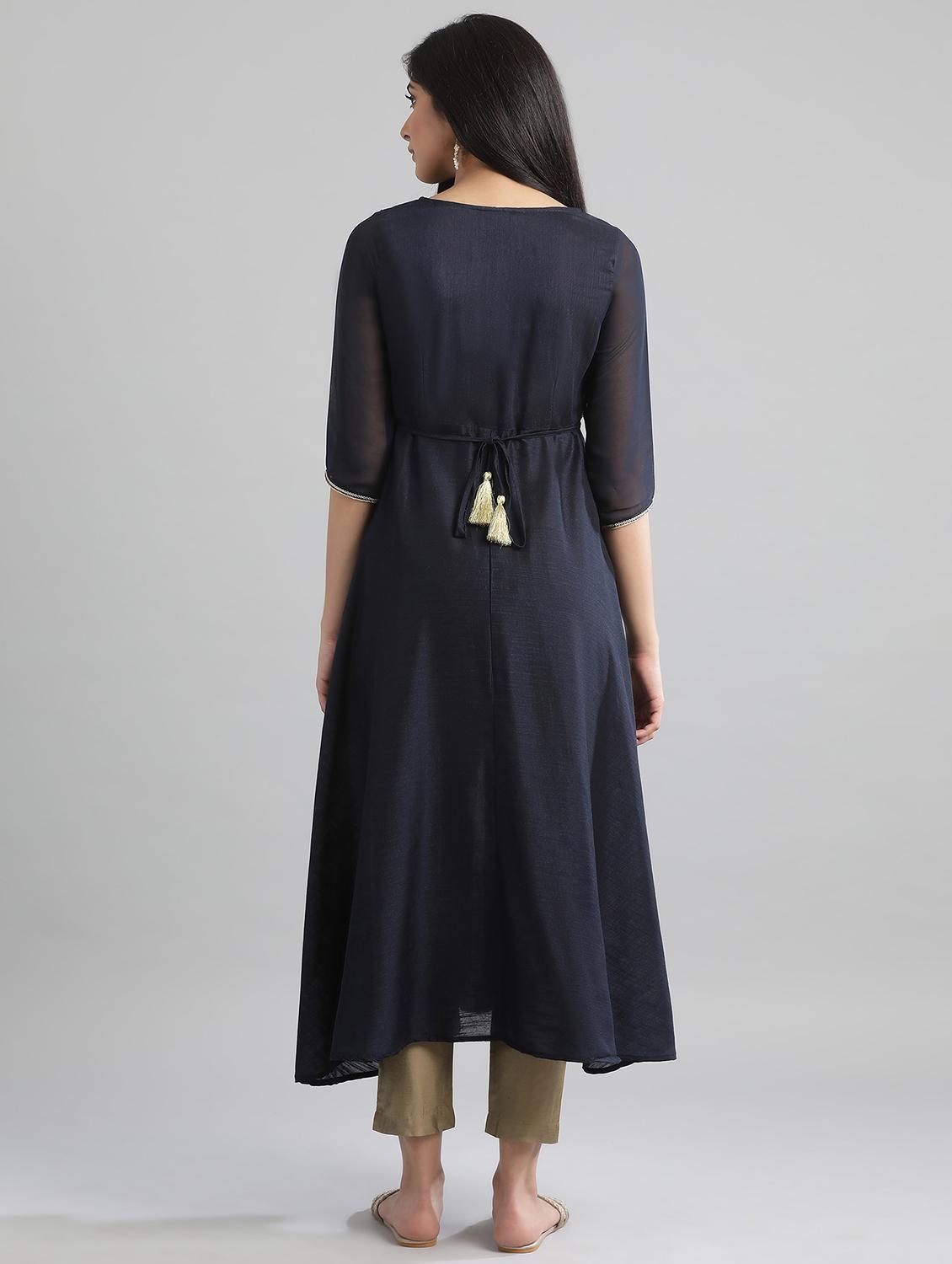 blue viscose straight kurta - 17613234 - Zoom Image - 3