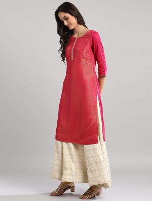 pink rayon straight kurta - 17613235 - Standard Image - 2