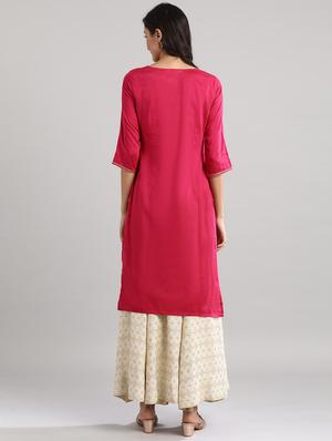 pink rayon straight kurta - 17613235 - Standard Image - 3