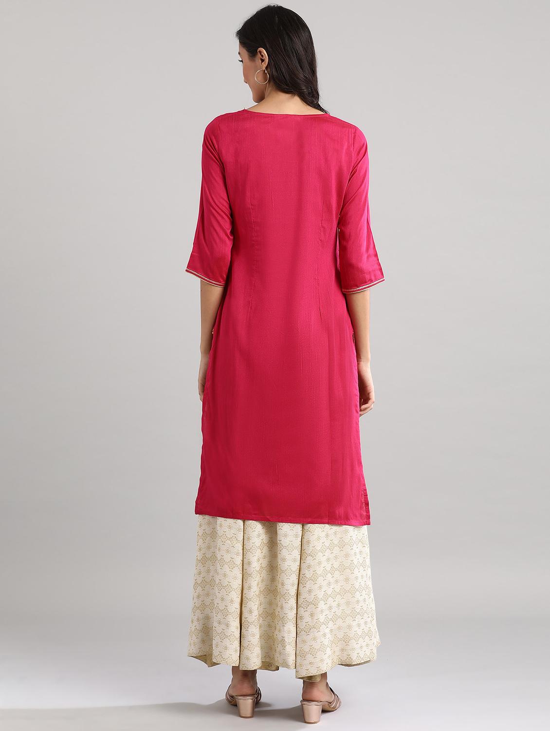 pink rayon straight kurta - 17613235 - Zoom Image - 3