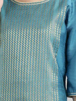 blue cotton blend straight kurta - 17613236 - Standard Image - 4