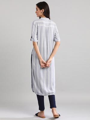 striped straight kurta - 17613239 - Standard Image - 3