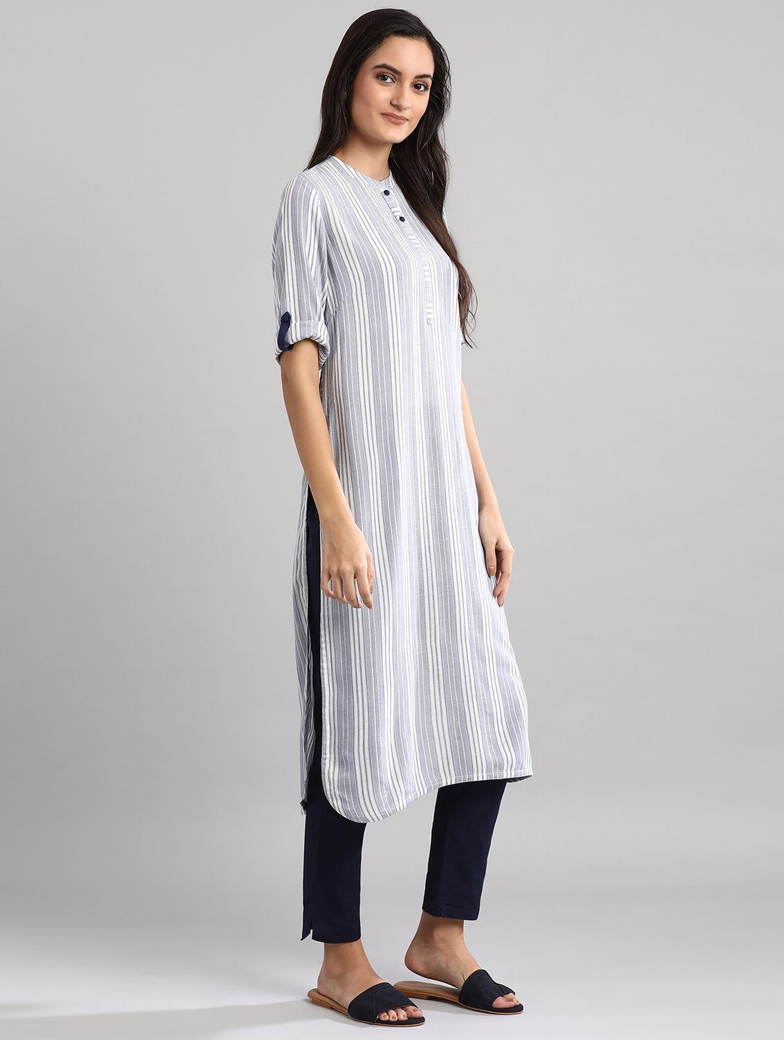 striped straight kurta - 17613239 - Zoom Image - 2