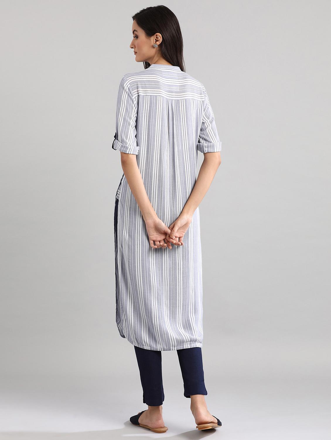 striped straight kurta - 17613239 - Zoom Image - 3
