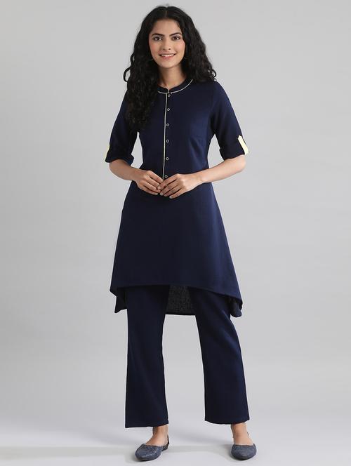 navy solid straight kurta - 17613259 - Standard Image - 1