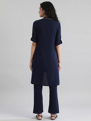 navy solid straight kurta - 17613259 - Standard Image - 3