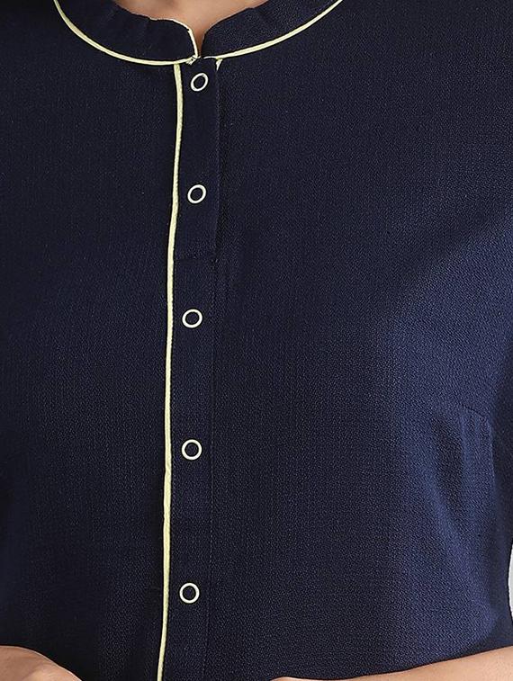 navy solid straight kurta - 17613259 - Zoom Image - 4
