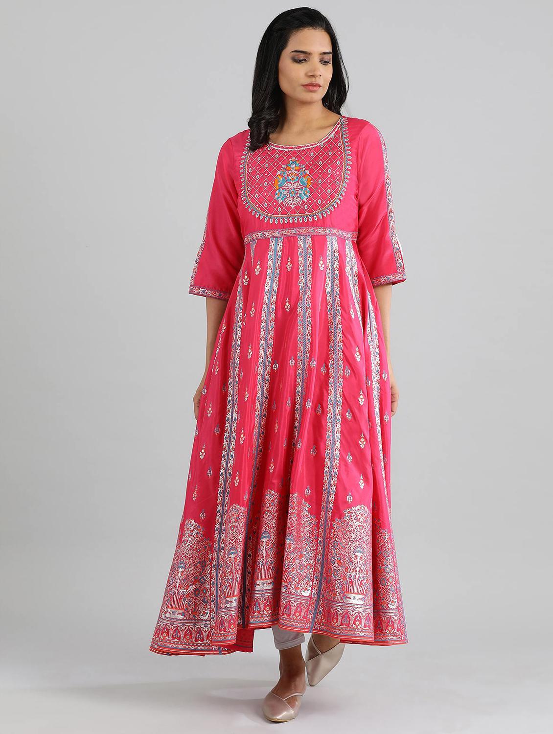pink printed a-line kurta - 17613266 - Zoom Image - 1