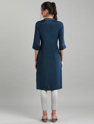 navy printed straight kurta - 17613272 - Standard Image - 3