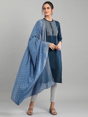 navy printed straight kurta - 17613272 - Standard Image - 4