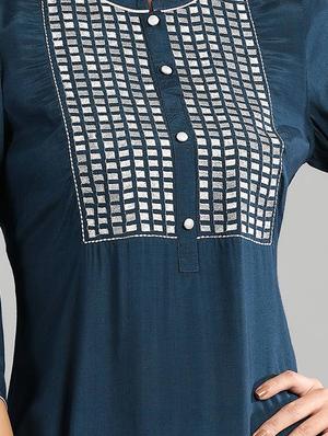 navy printed straight kurta - 17613272 - Standard Image - 5