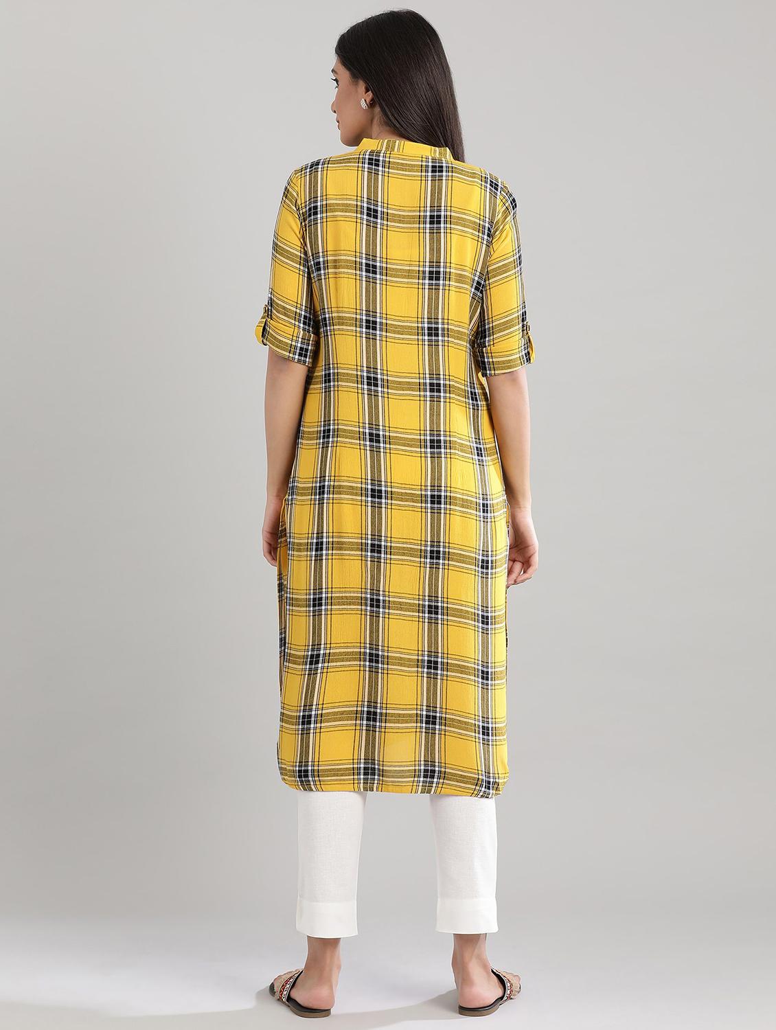 yellow printed straight kurta - 17613276 - Zoom Image - 3