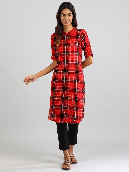red printed straight kurta - 17613277 - Standard Image - 1