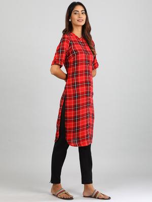 red printed straight kurta - 17613277 - Standard Image - 2