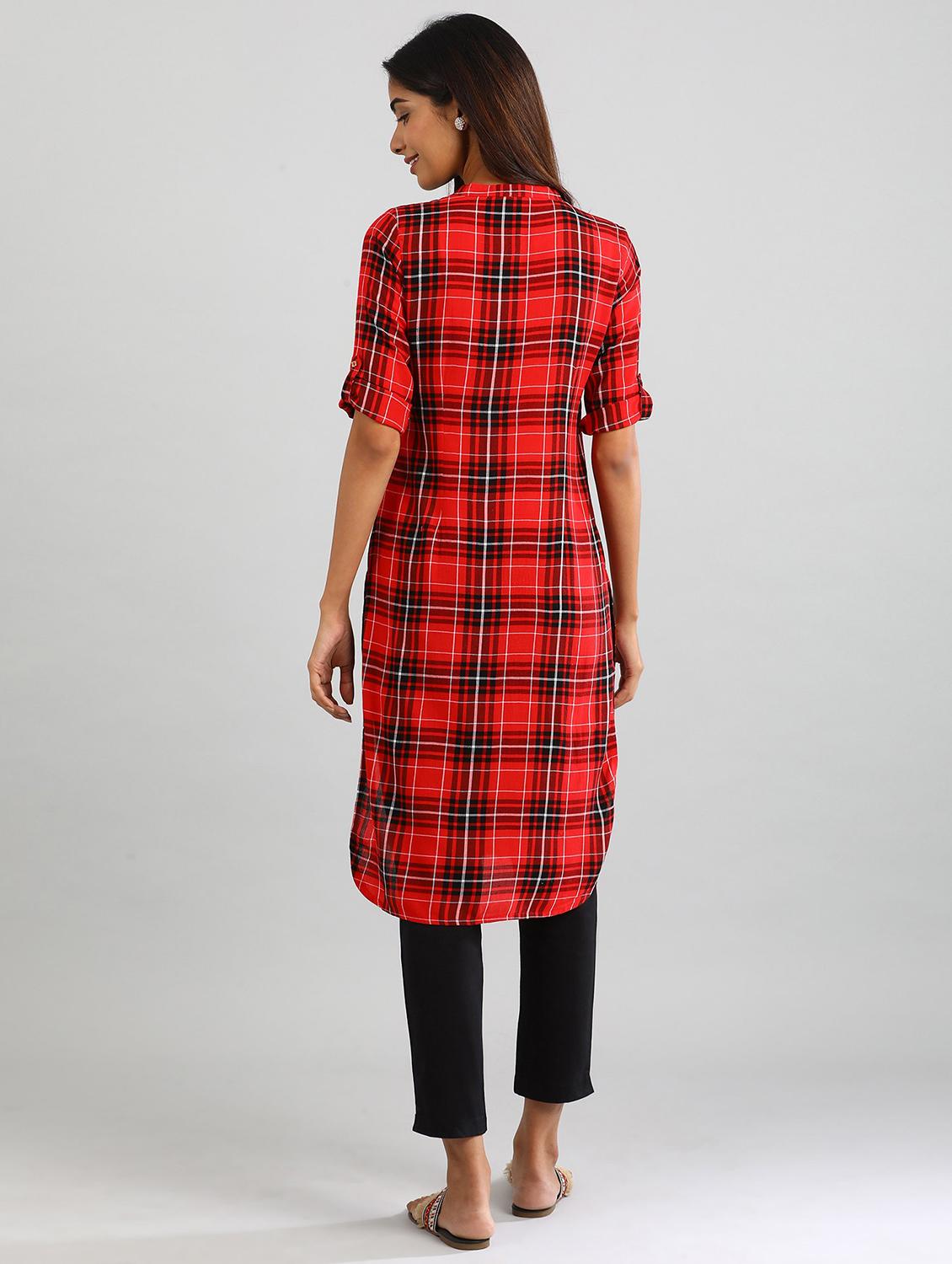 red printed straight kurta - 17613277 - Zoom Image - 3