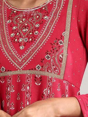 pink printed straight kurta - 17613283 - Standard Image - 5