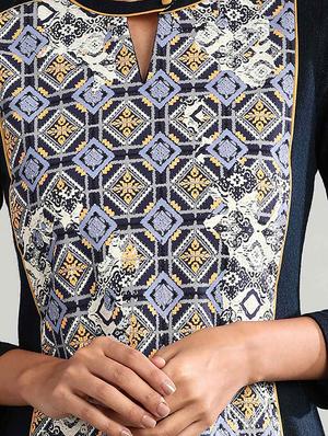 navy printed straight kurta - 17613293 - Standard Image - 5