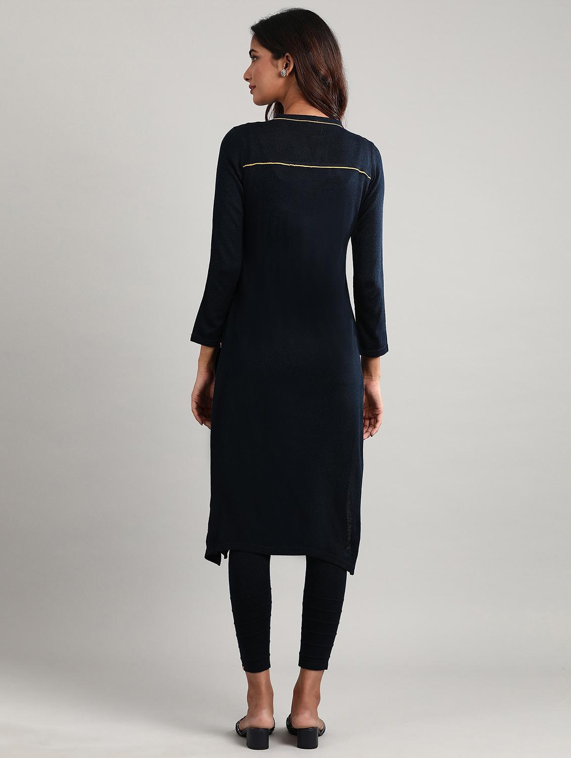 navy printed straight kurta - 17613293 - Zoom Image - 3