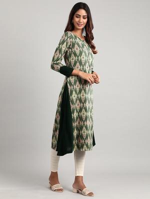 green printed straight kurta - 17613296 - Standard Image - 2
