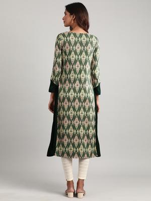 green printed straight kurta - 17613296 - Standard Image - 3