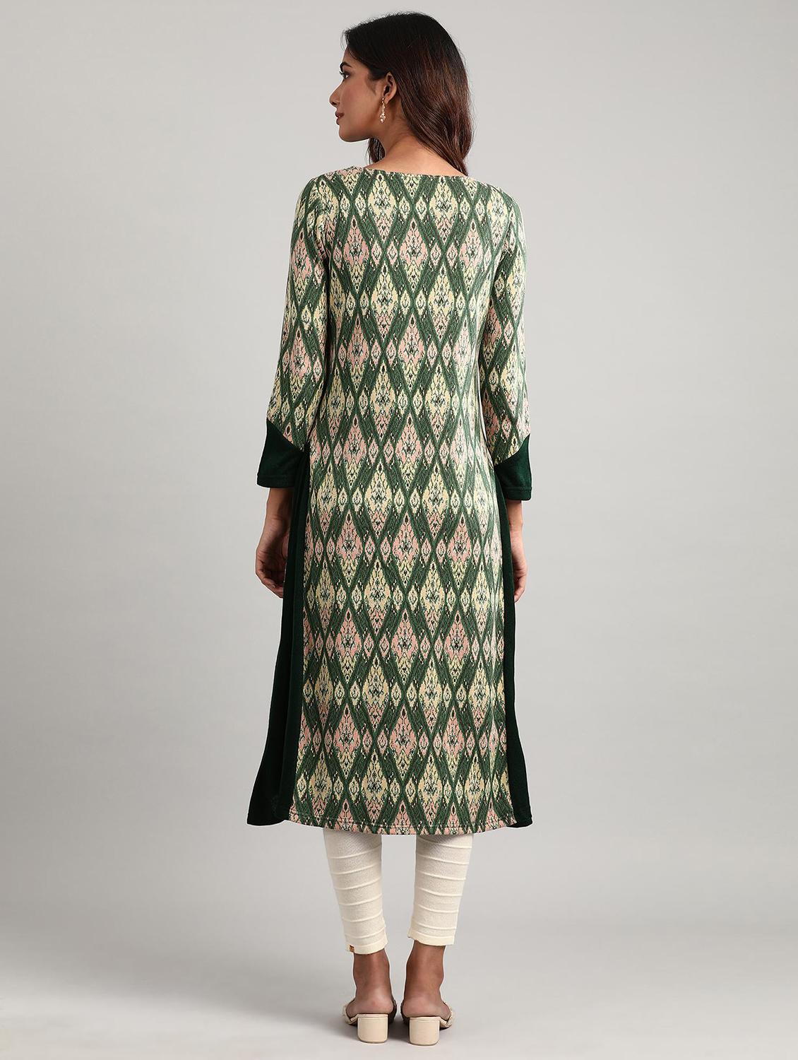 green printed straight kurta - 17613296 - Zoom Image - 3