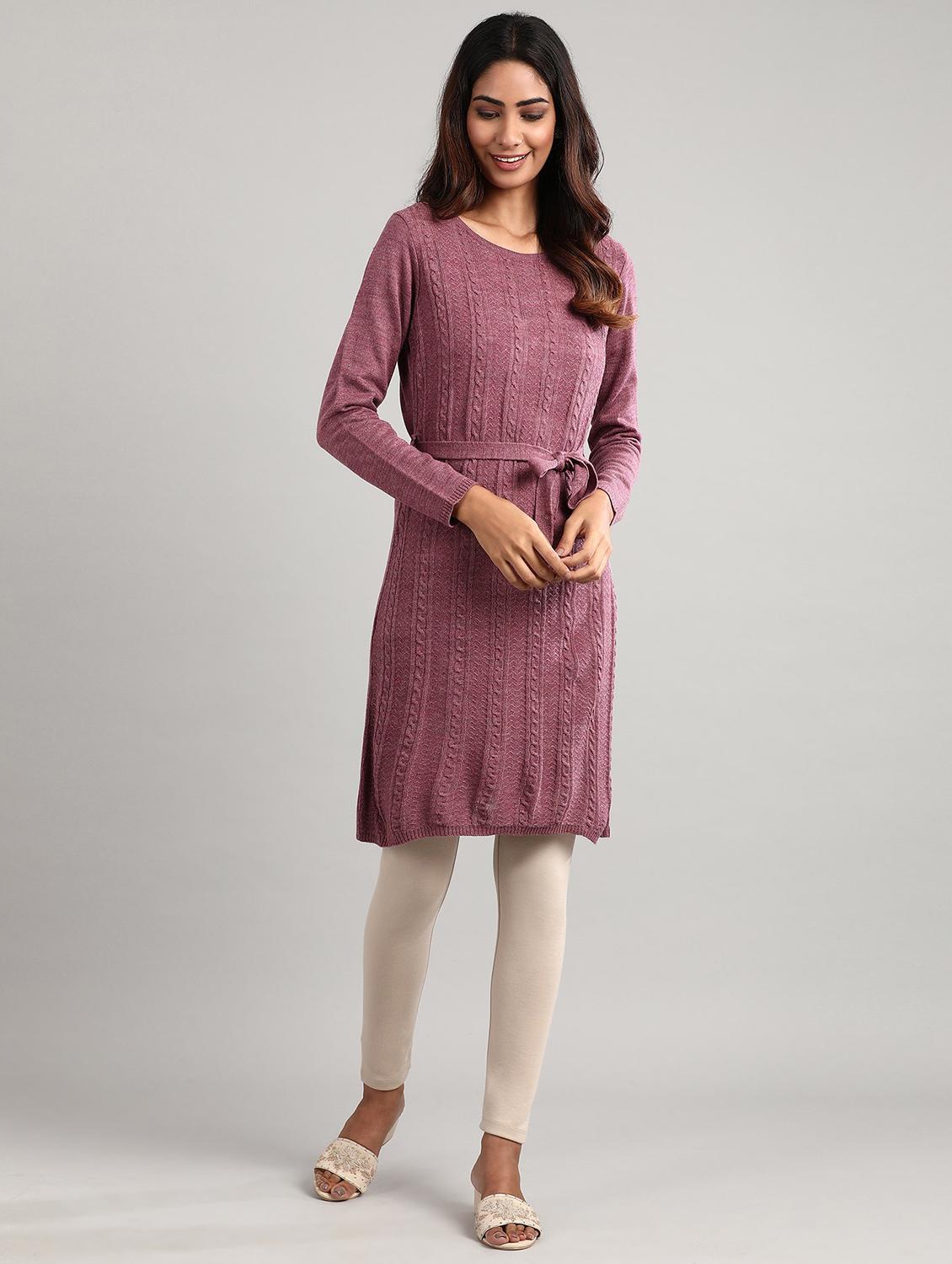 purple synthetic straight kurta - 17613304 - Zoom Image - 1