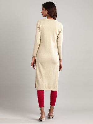 beige synthetic straight kurta - 17613306 - Standard Image - 3