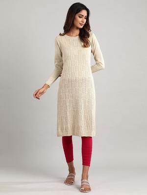 beige synthetic straight kurta - 17613306 - Standard Image - 4