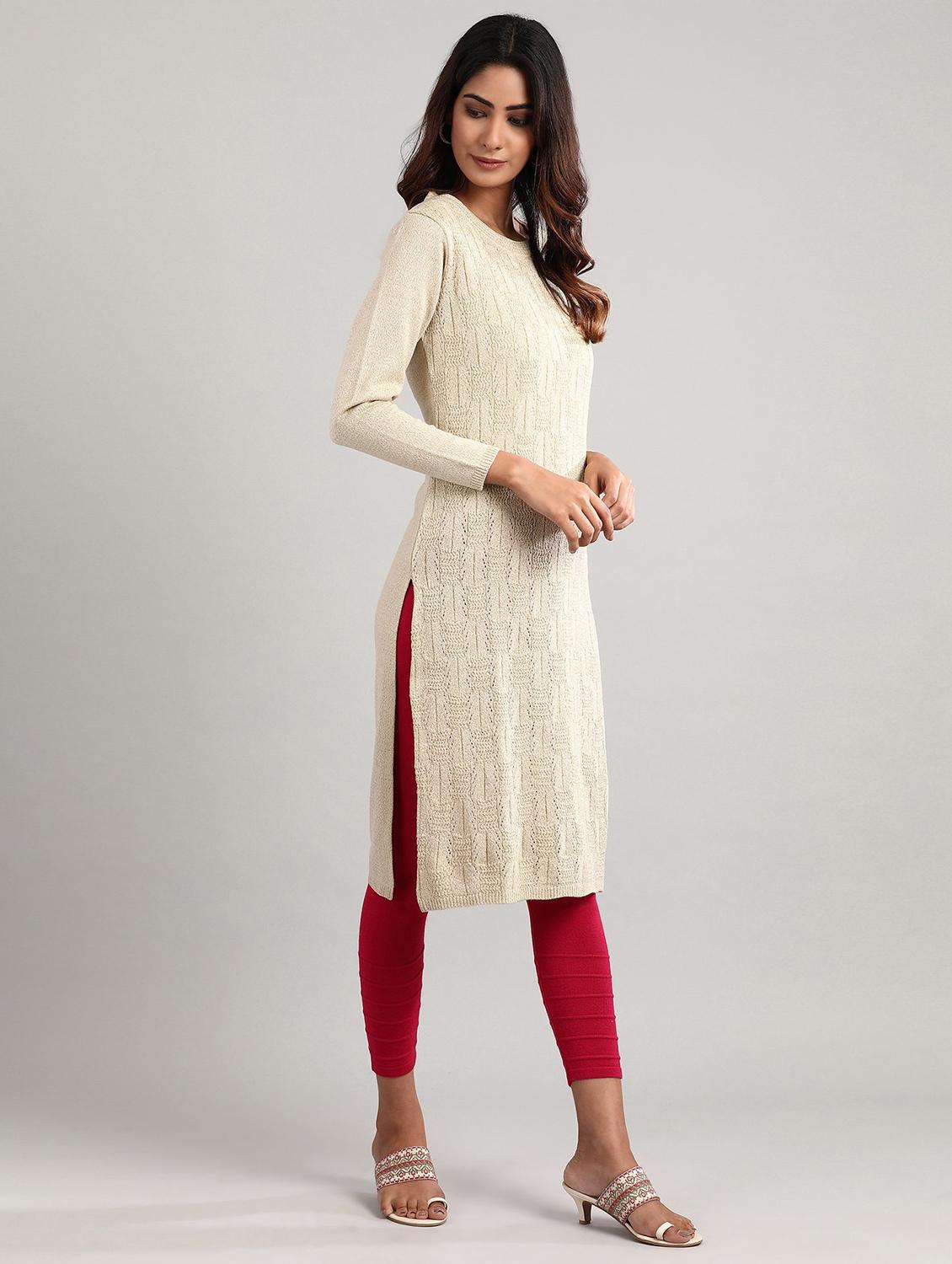 beige synthetic straight kurta - 17613306 - Zoom Image - 2
