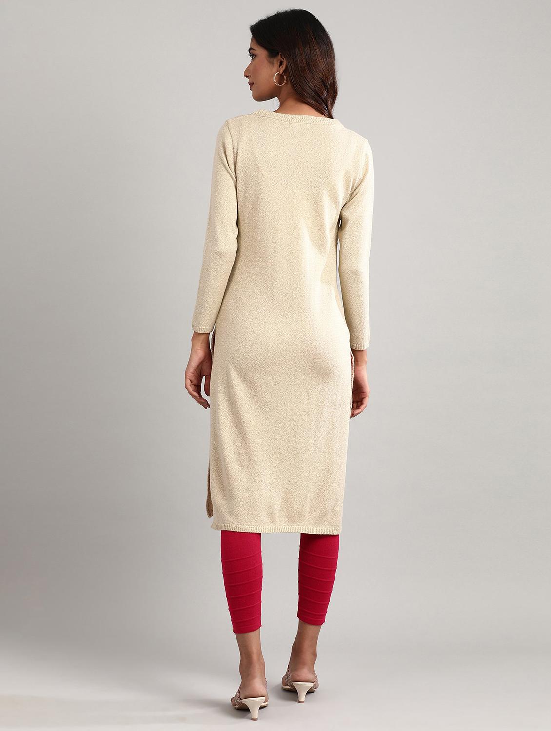 beige synthetic straight kurta - 17613306 - Zoom Image - 3