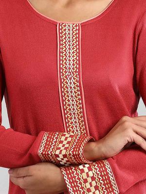 red synthetic straight kurta - 17613323 - Standard Image - 4