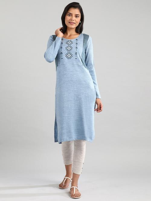 blue synthetic straight kurta - 17613324 - Standard Image - 1