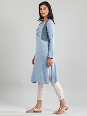 blue synthetic straight kurta - 17613324 - Standard Image - 2