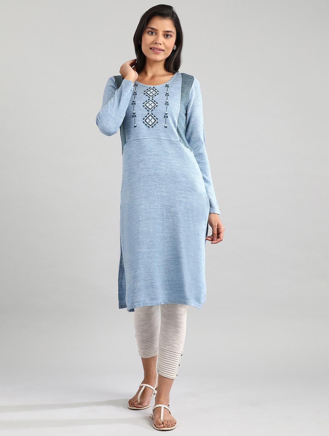 blue synthetic straight kurta - 17613324 - Zoom Image - 1