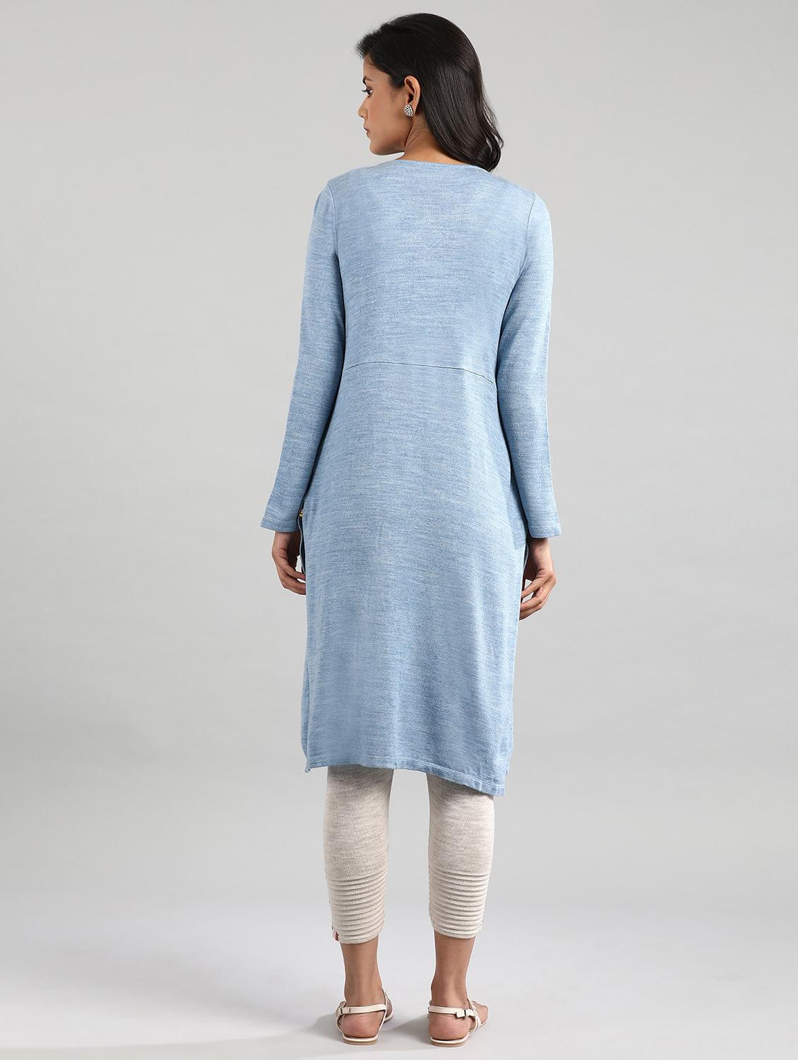blue synthetic straight kurta - 17613324 - Zoom Image - 3