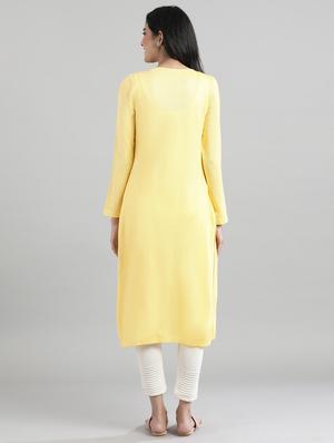 yellow synthetic straight kurta - 17613325 - Standard Image - 3