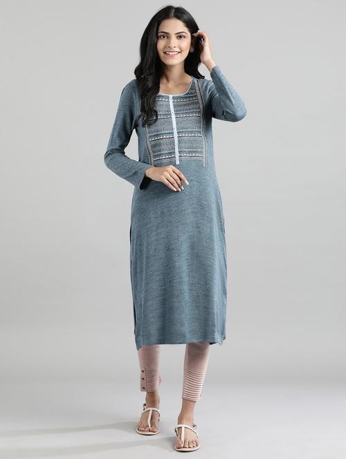 green synthetic straight kurta - 17613326 - Standard Image - 1