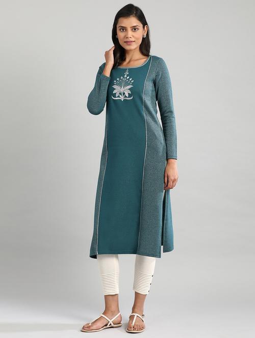 green straight kurta - 17613332 - Standard Image - 1