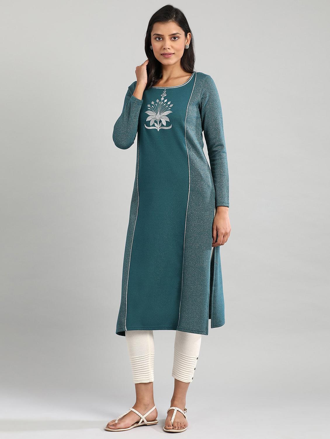 green straight kurta - 17613332 - Zoom Image - 1