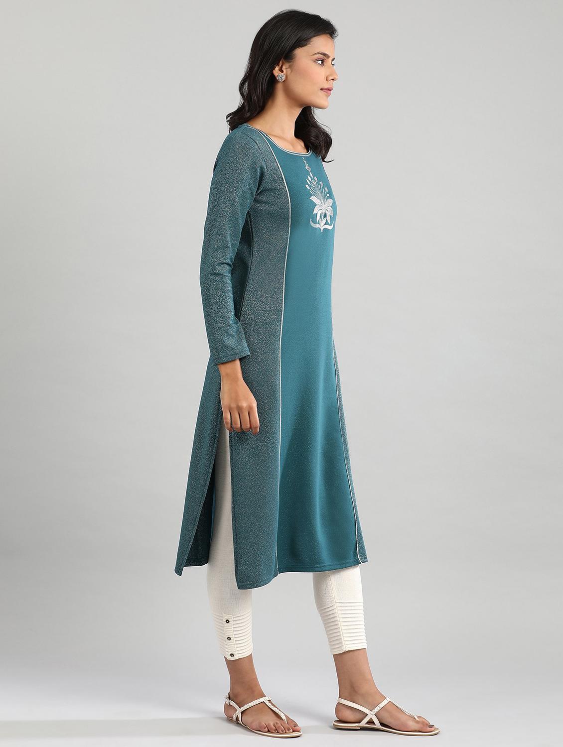 green straight kurta - 17613332 - Zoom Image - 2