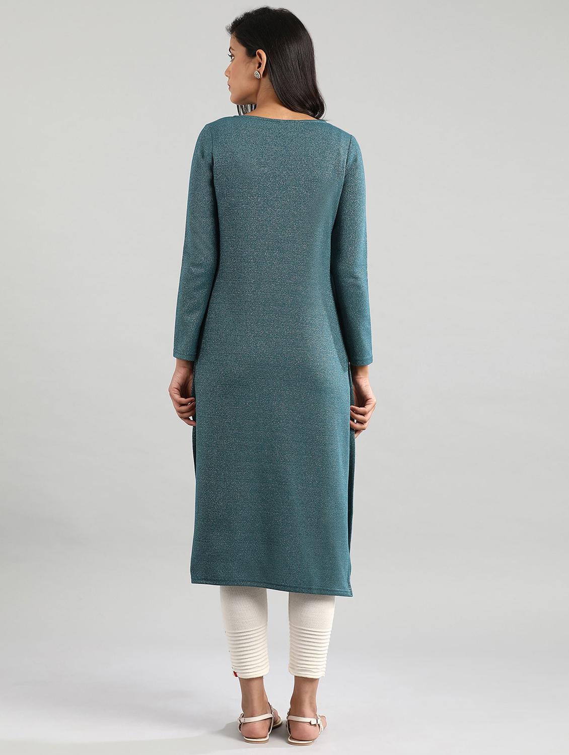 green straight kurta - 17613332 - Zoom Image - 3