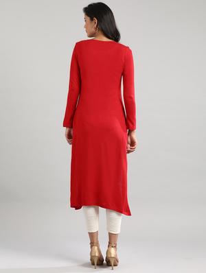 red synthetic straight kurta - 17613334 - Standard Image - 3