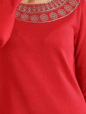 red synthetic straight kurta - 17613334 - Standard Image - 4