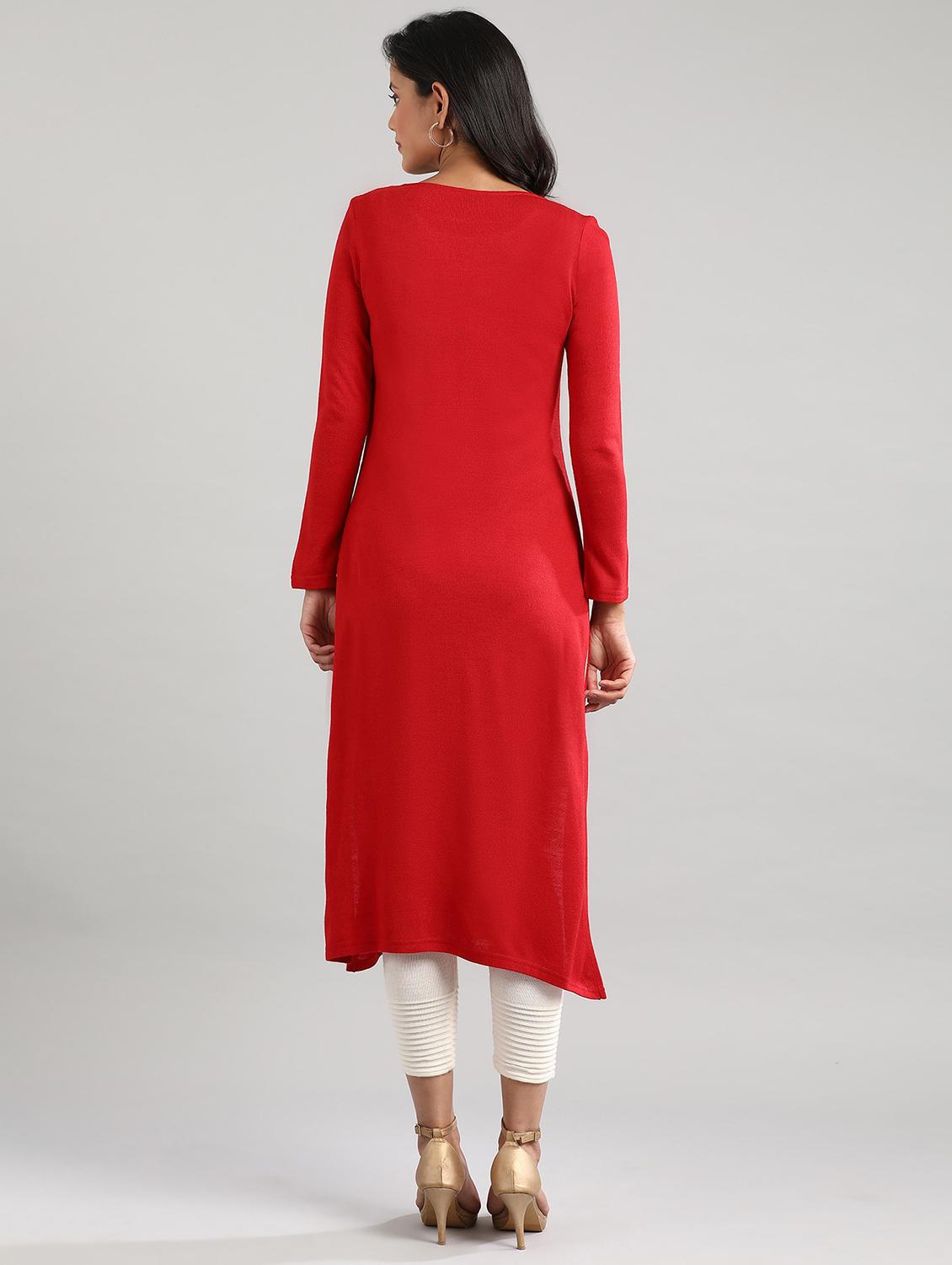 red synthetic straight kurta - 17613334 - Zoom Image - 3